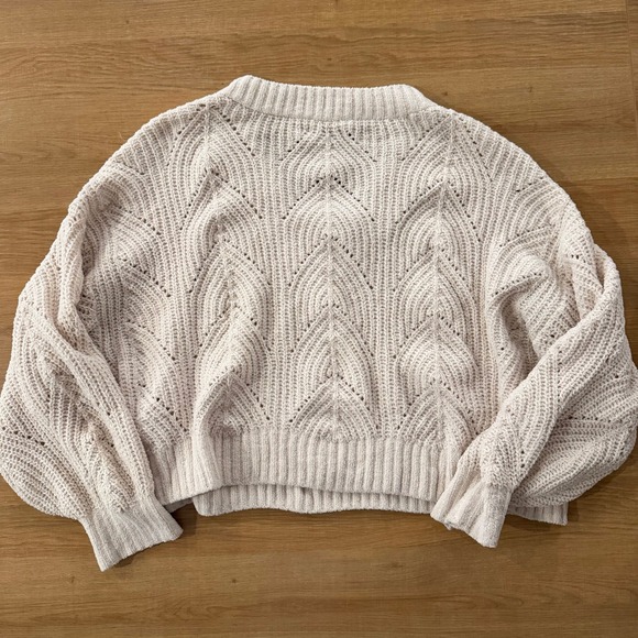 American Eagle Outfitters Cream Textured Balloon Sleeve Sweater Women's Large - Picture 7 of 7